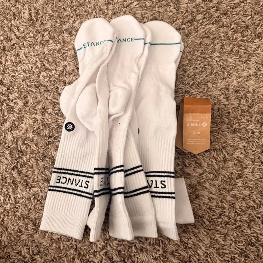 3 pack White Stance Casual Socks - L